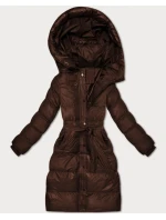Prošívaná zimní bunda v čokoládové barvě s páskem model 21748221 - J.STYLE