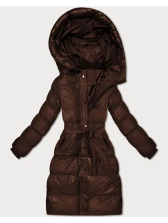 Prošívaná zimní bunda v čokoládové barvě s páskem model 21748221 - J.STYLE