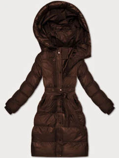 Čokoládová prešívaná zimná bunda s opaskom J Style (5M3253-158)