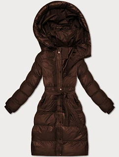 Prošívaná zimní bunda v čokoládové barvě s páskem model 21748221 - J.STYLE
