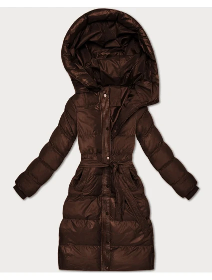 Prošívaná zimní bunda v čokoládové barvě s páskem model 21748221 - J.STYLE