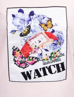 Halenka s 3D grafikou Watch powder pink