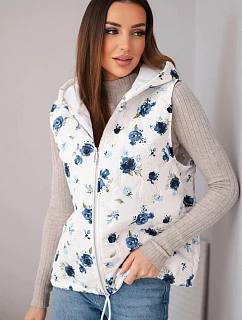 Dámská prošívaná vesta s květinovým vzorem a kapucí námořnická modrá