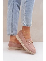 Ażurowe Mokasyny Ze Złotym Detalem I Jutową Plecionką Różowe Lainer