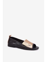 Skórzane Eleganckie Baleriny Z Odkrytymi Palcami Zazoo 1865 Złoto-Czarne