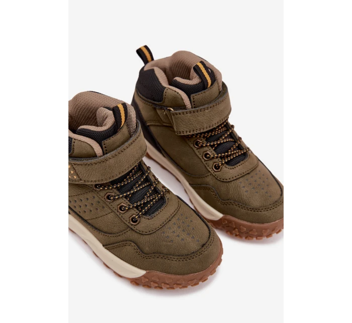 Dětské turistické boty na suchý zip tmavě zelené model 21744855 - Boto Dětské turistické boty na suchý zip tmavě zelené model 21744855 - Boto