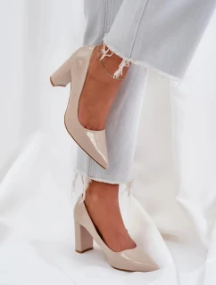 Dámske lakované lodičky Kilanne na širokom podpätku - béžové