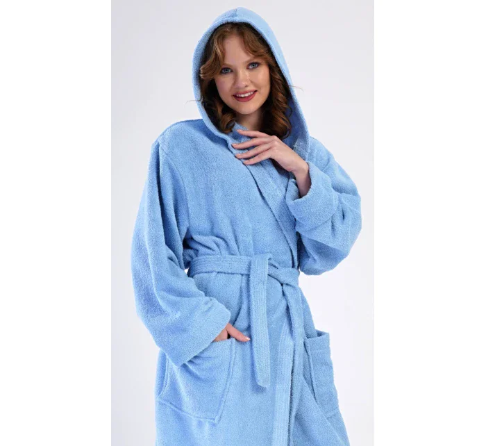 Dámsky dlhý župan s kapucňou Modrý