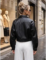 Krátka čierna kožená bunda v štýle Ramones od FashionStreet TY5844