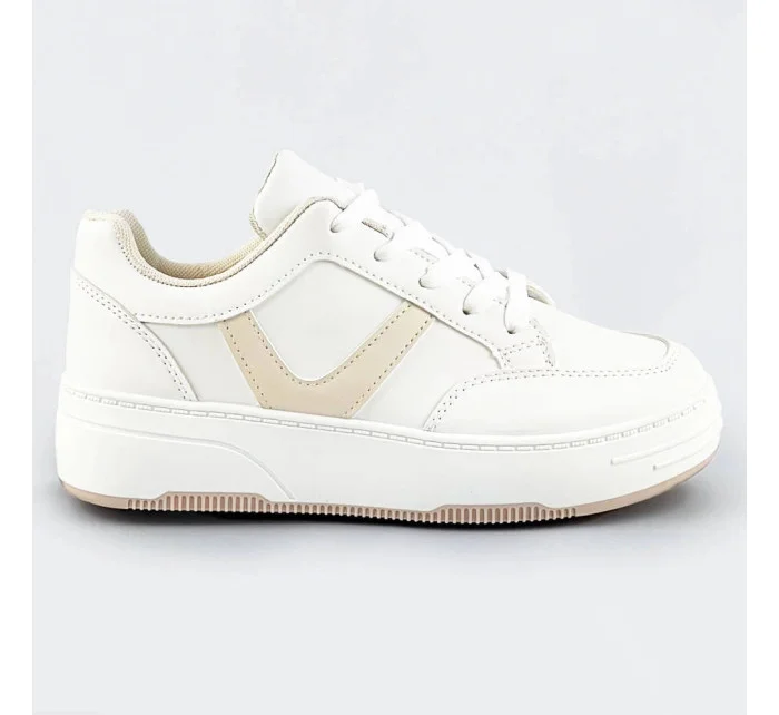 Bielo-béžové dámske športové šnurovacie topánky (S070)