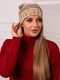 Monika fleecová čiapka K256 hnedá + žltá