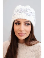 Dámska zimná čiapka s nórskym vzorom a hrubým úpletom K351 biela+tmavosivá