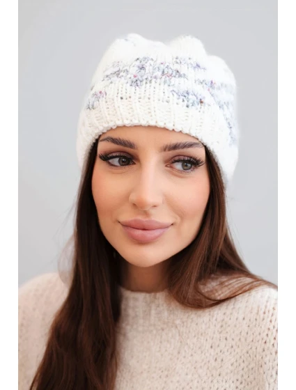 Dámska zimná čiapka s nórskym vzorom a hrubým úpletom K351 biela+tmavosivá