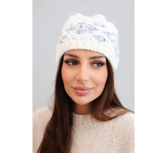 Dámska zimná čiapka s nórskym vzorom a hrubým úpletom K351 biela+tmavosivá