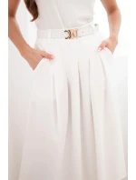 Dámská viskózová sukně s páskem a záhyby ecru