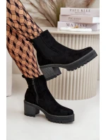 Dámské Botky Zateplené Na Podpatku Eko Semišové Černé model 21669080 - Boto Dámské Botky Zateplené Na Podpatku Eko Semišové Černé model 21669080 - Boto