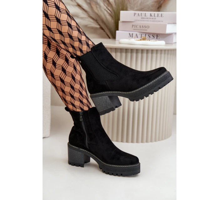 Dámské Botky Zateplené Na Podpatku Eko Semišové Černé model 21669080 - Boto Dámské Botky Zateplené Na Podpatku Eko Semišové Černé model 21669080 - Boto