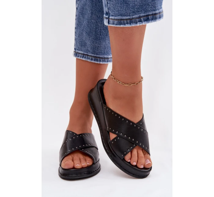 Zdobené dámské sandály na platformě z ekokůže Černé Calorissa
