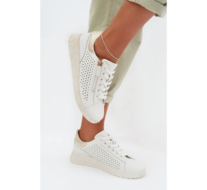Kožené dámské tenisky s zipem Bílá-Zlatá Kalorinne