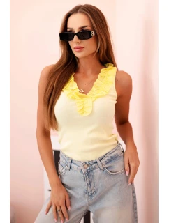 Dámska bavlnená blúzka bez rukávov s volánom žltá