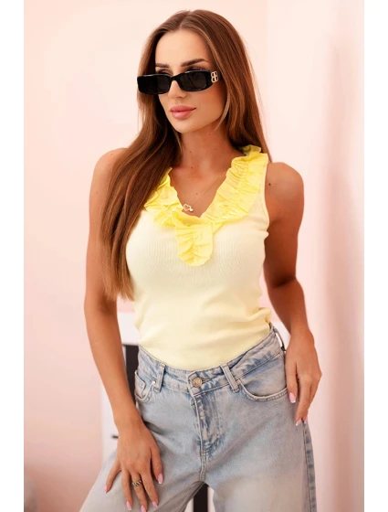 Dámska bavlnená blúzka bez rukávov s volánom žltá Dámska bavlnená blúzka bez rukávov s volánom žltá
