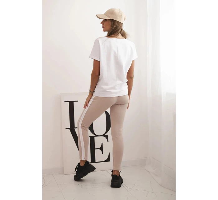 Dámska bavlnená súprava s tričkom a legínami s bielou šerpou