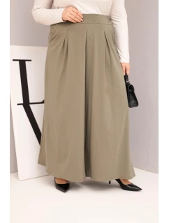 Dámske Plus veľkosť bavlnené nohavice so širokými nohami a voľným strihom Khaki