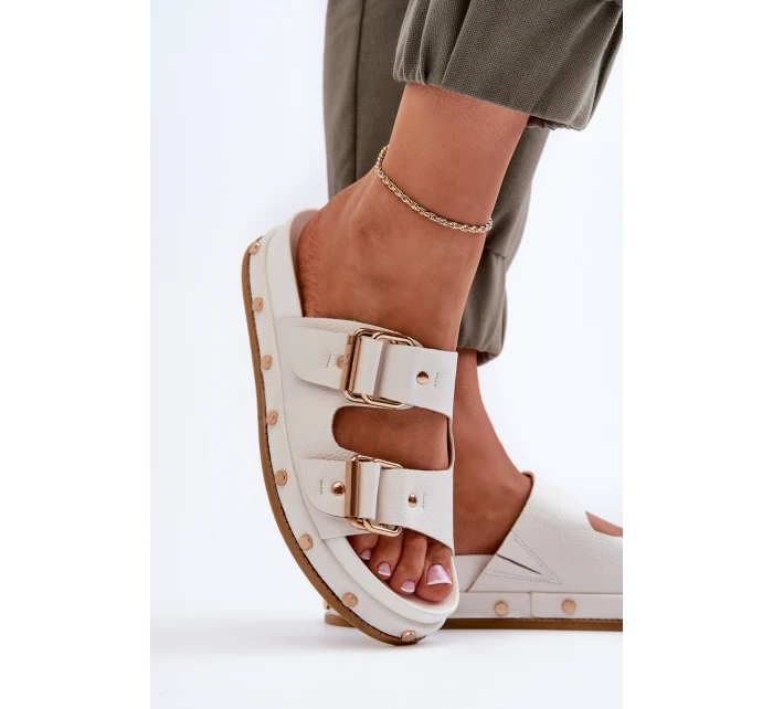 Klapki Damskie Na Platformie Big Star NN274081 Białe