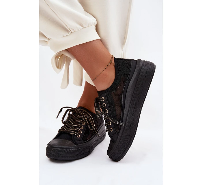 Dámské tenisky s krajkou na platformě model 22095265 Černé - Lee Cooper