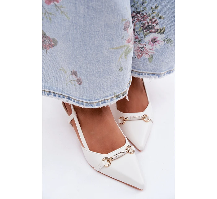 Dámské sandály na podpatku s špičatými špičkami bílé Felessa