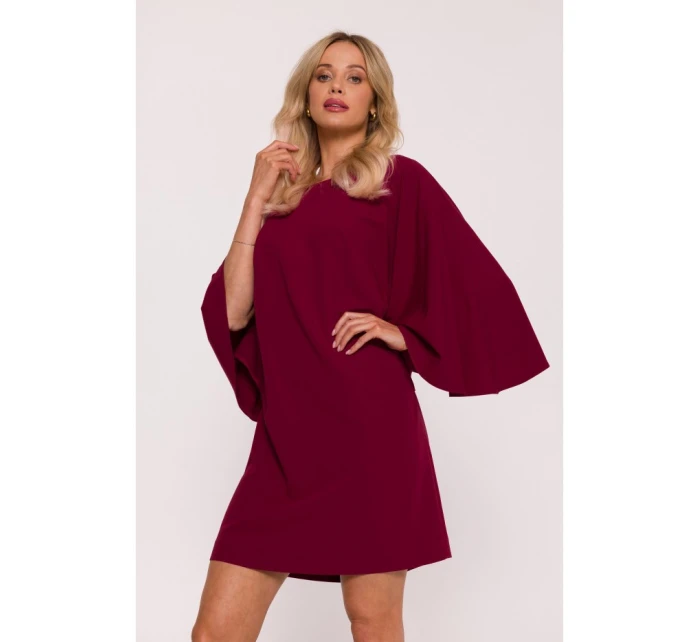 S426 Mini šaty s netopierími rukávmi - bordové