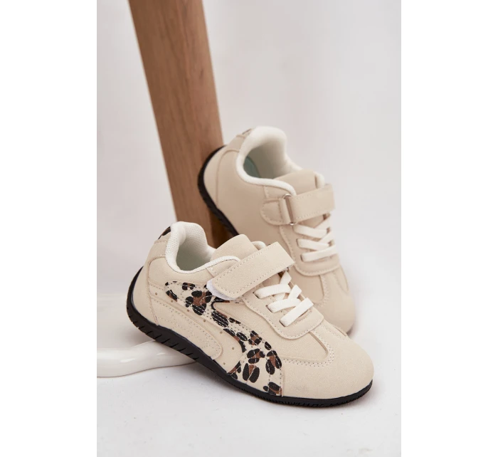 Detská športová obuv na suchý zips s leopardím vzorom Perrin - béžová