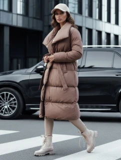 Dámský zimní dlouhý prošívaný kabát hnědý Dstreet model 21980354 - FashionStreet