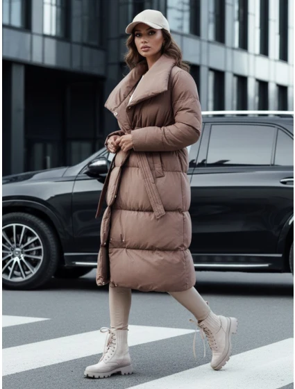 Dámsky zimný dlhý prešívaný kabát FAVI hnedý FashionStreet TY4571