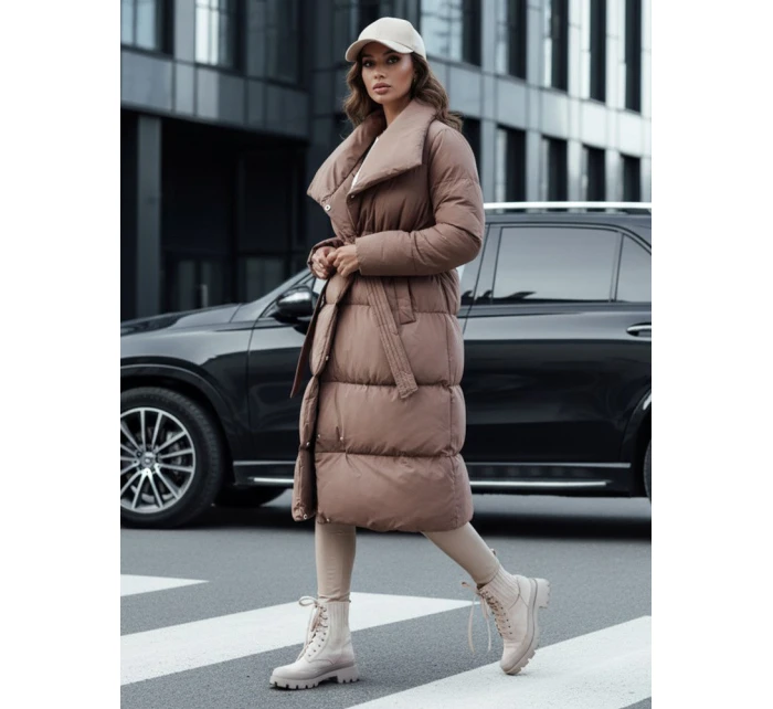 Dámsky zimný dlhý prešívaný kabát FAVI hnedý FashionStreet TY4571