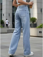 Dámske džínsy s vysokým pásom a širokými nohavicami modré FashionStreet UY2941