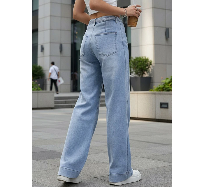 Dámske džínsy s vysokým pásom a širokými nohavicami modré FashionStreet UY2941