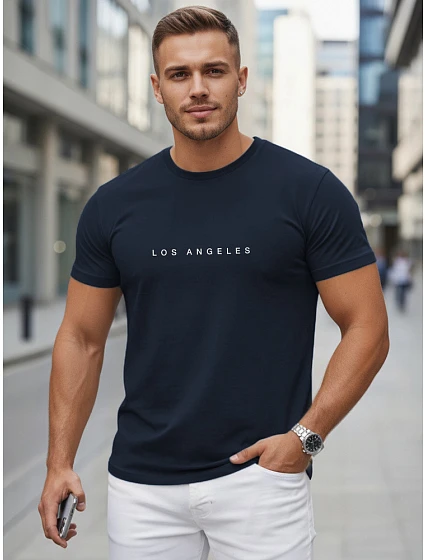 Pánske bavlnené tričko s nápisom Los Angeles tmavomodré FashionStreet NX5099R