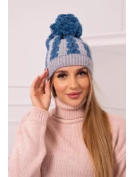 Dámska čiapka s brmbolcom Rozalia K323 denim+grey