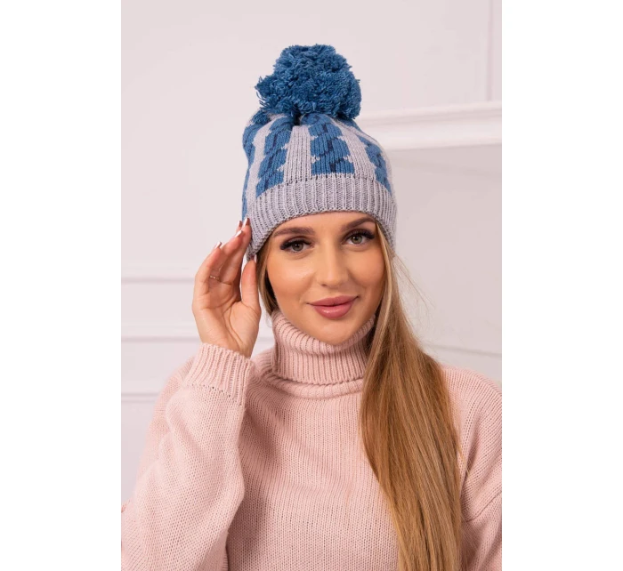 Dámska čiapka s brmbolcom Rozalia K323 denim+grey