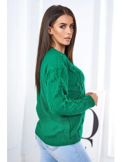 Sveter s pleteninou zelený