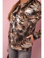 Dámska mikina so zvieracou potlačou a zipsom béžová