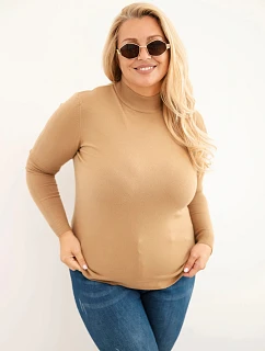 Dámský svetr Plus Size z viskózy s rolákem camelový