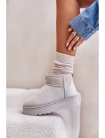 Śniegowce Damskie Na Platformie Ocieplane Futerkiem Jasnoszare Xamella