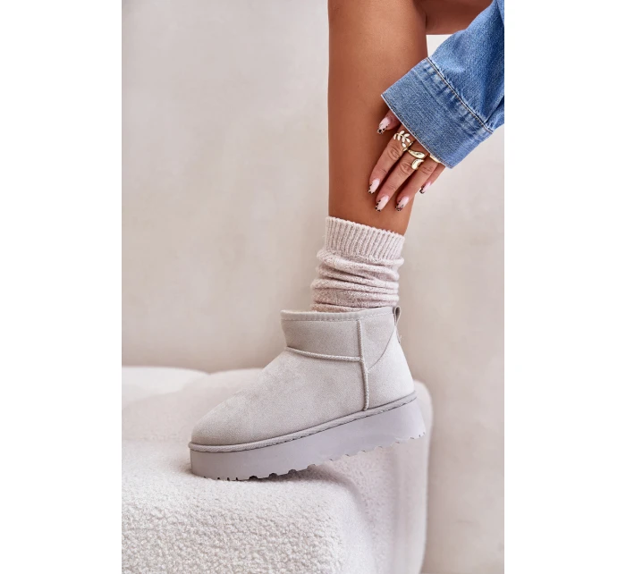 Śniegowce Damskie Na Platformie Ocieplane Futerkiem Jasnoszare Xamella