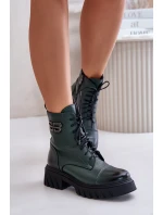 Zazoo 60486 Skórzane Botki Workery Ocieplane Ciemnozielone