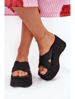 Klapki Damskie Na Koturnie I Platformie Czarne Sevolee
