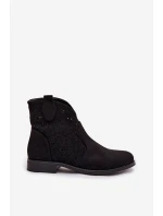 Dámské otevřené kotníkové boty na nízkém podpatku model 21961114 Černé - S.Barski Dámské otevřené kotníkové boty na nízkém podpatku model 21961114 Černé - S.Barski