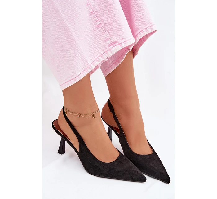 Dámské sandály na jehlovém podpatku z imitace semiše Černé model 22107100 - Boto