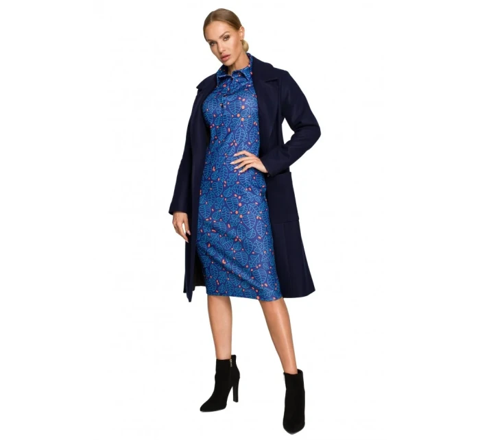 kabát s páskem a kapsami tmavě modrý model 18004303 - Moe kabát s páskem a kapsami tmavě modrý model 18004303 - Moe